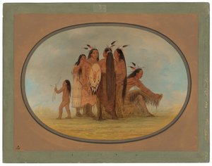 Vier Mandan-Krieger, ein Mädchen und ein Junge von George Catlin