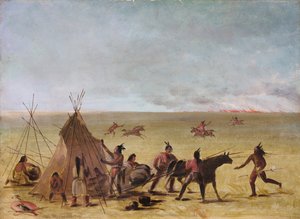 Indische Familie erschrocken über das Herannahen eines Präriefeuers, 1846-1848
