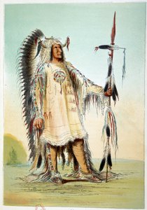 Indianer Amerikas: Mah-To-Toh-Pa (Mah To Toh Pa), zweiter Mandan-Häuptling in Häuptlingskleidung. Illustration von George Catlin (1794-1872) von George Catlin