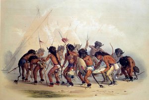 Indianer Amerikas beim Büffeltanz. Lithographie von George Catlin von George Catlin