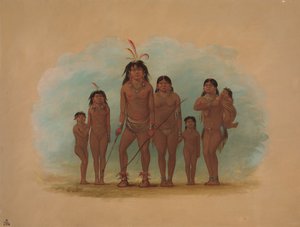 Lengua-Häuptling, seine zwei Frauen und vier Kinder