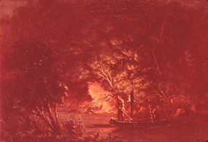 Ojibwe beim Lachsstechen bei Fackellicht von George Catlin