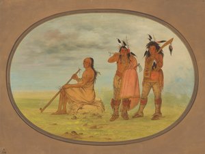 Alter Menomonie-Häuptling mit zwei jungen Begleitern von George Catlin