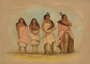 Pawneepict-Häuptling, zwei Töchter und ein Krieger, 1861-1869 von George Catlin