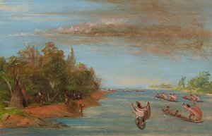 Sac und Fox segeln in Kanus, 1837-1839