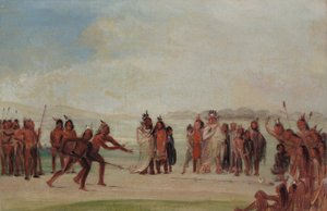 Tchung-kee, ein Mandan-Spiel mit Ring und Stange von George Catlin