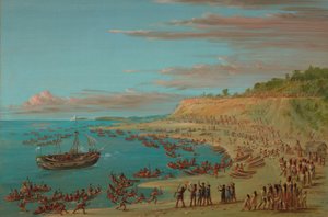 Der Greif, der den Hafen von Mackinaw betritt. 27. August 1679