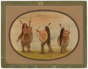 Drei Mandan-Krieger bewaffnet für den Krieg von George Catlin