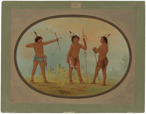 Drei Shoshonee-Krieger bewaffnet für den Krieg von George Catlin