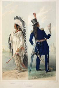 Wi-Jun-Jon, ein Assinneboin-Häuptling, veröffentlicht 1845, Farblithographie von George Catlin