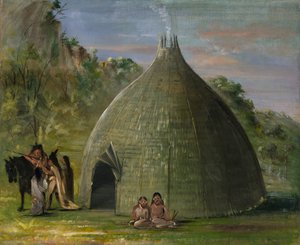 Wichita Lodge, mit Präriegras gedeckt, 1834-1835 von George Catlin