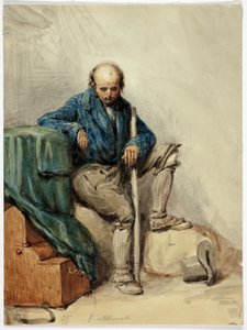 Kahlköpfiger Mann auf Habseligkeiten sitzend (recto); Dame in einem gelben Kleid (verso) von George Cattermole