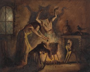 Szene mit drei Hexen aus Shakespeares Macbeth