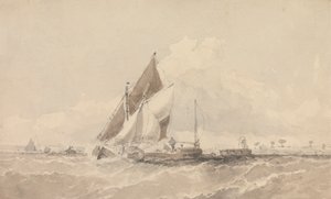 Segelbarken und Boote in rauer See von George Chambers