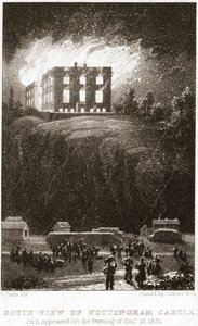 Nottingham Castle in Flammen, von Süden gesehen, 1831 von George Childs