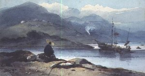 Ein chinesischer Fluss mit einer Figur am Ufer von George Chinnery