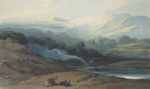 Rinder ruhen in einer bergigen Landschaft von George Chinnery