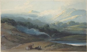Ruhendes Vieh in einer Berglandschaft, Bengalen von George Chinnery