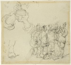 Blatt mit Studien: Hände und Gruppe orientalischer Figuren von George Chinnery