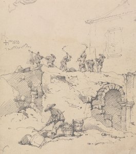 Arbeiter beim Abreißen eines Gebäudes von George Chinnery