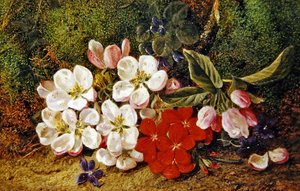 Blüten und Geranien am moosigen Ufer von George Clare