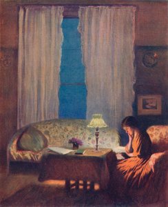 Lesen bei Lampenlicht: Innenraum, 1909 von George Clausen