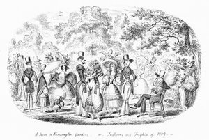 Eine Szene in den Kensington Gardens oder Mode und Schrecken von 1829 von George Cruikshank