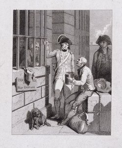Ein Pfeifladen: Tom & Jerry besuchen Logic an Bord der Flotte, Fleet Prison, London, 1821 von George Cruikshank