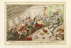 Eine interessante Szene an Bord eines Ostindienfahrers, die Auswirkungen eines schweren Schlags zeigend, veröffentlicht 1818