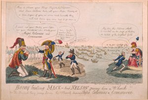 Boney schlägt Mack - und Nelson gibt ihm einen Schlag!, 1805 (farbige Radierung)