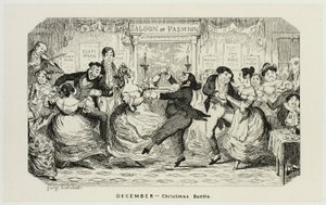 Dezember - Weihnachtsrummel aus George Cruikshanks Stahlradierungen für The Comic Almanacks: 1835-1853 von George Cruikshank
