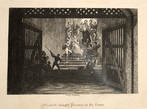 Elizabeth als Gefangene zum Tower gebracht, aus Der Tower von London, veröffentlicht 1840 von George Cruikshank