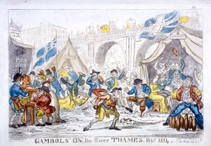 Spiele auf der Themse, Feb. 1814 von George Cruikshank