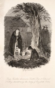 Guy Fawkes entdeckt Doctor Dee & Edward Kelley beim Ausgraben des Körpers von Elizabeth Orton, Illustration aus Guy Fawkes, oder der Gunpowder Treason: ein Historischer Roman, von William Harrison Ainsworth von George Cruikshank