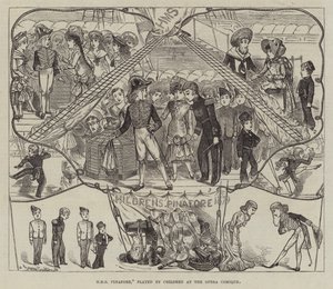 HMS Pinafore, gespielt von Kindern an der Opera Comique von George Cruikshank