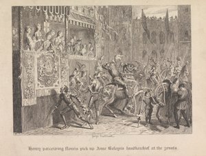 Henry bemerkt, wie Norris Ann Boleyns Taschentuch bei den Turnieren aufhebt von George Cruikshank