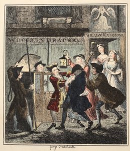 Jack Sheppard trickst Shotbolt aus, Illustration aus Jack Sheppard: Eine Romanze von William Harrison Ainsworth, veröffentlicht 1839 (handkolorierte Radierung) von George Cruikshank