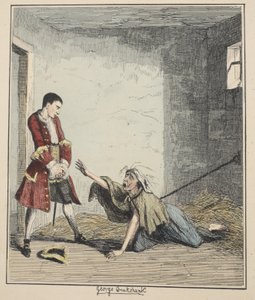Jack Sheppard besucht seine Mutter in Bedlam, Illustration aus Jack Sheppard: Eine Romanze von William Harrison Ainsworth, veröffentlicht 1839 (handkolorierte Radierung)