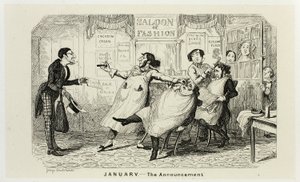 Januar - Die Ankündigung aus George Cruikshanks Stahlradierungen für The Comic Almanacks: 1835-1853