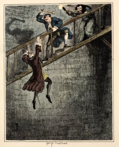 Jonathan Wild wirft Sir Rowland Trenchard in den Brunnenschacht (Illustration aus 