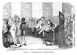 Juni - Feiertag in den öffentlichen Ämtern, um 1836 von George Cruikshank