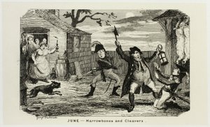 Juni - Knochen und Spalter aus George Cruikshanks Stahlradierungen für The Comic Almanacks: 1835-1853