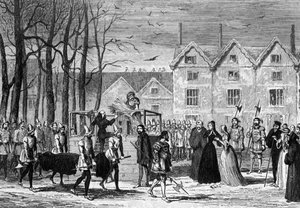Lady Jane Grey trifft den Leichnam ihres Mannes auf dem Weg zum Schafott, 1554, 1840 von George Cruikshank