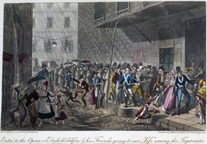 Der Eingang zur Oper in Paris - in „Life in Paris“ von David Carey, ill. von Georges Cruikshank, hrsg. von Faiburn, London von George Cruikshank