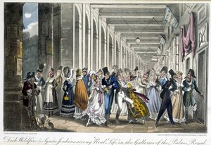Die Galerien des Palais Royal - in „Life in Paris“ von David Carey, London von George Cruikshank