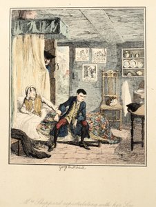 Mrs. Sheppard ermahnt ihren Sohn, Illustration aus Jack Sheppard: Eine Romanze von William Harrison Ainsworth, veröffentlicht 1839 (handkolorierte Radierung)