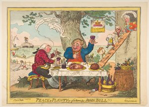 Frieden und Wohlstand oder Gute Nachrichten für John Bull!!!, 25. Mai 1814 von George Cruikshank