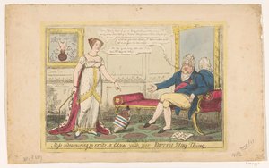 Prinzessin Charlotte spielt mit ihrem holländischen Kreisel, 1814 (Miss endeavouring to excite a Glow with her Dutch Play Thing) von George Cruikshank