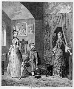 Königin Maria überrascht Courtenay und Prinzessin Elisabeth, 1553-1555 von George Cruikshank
