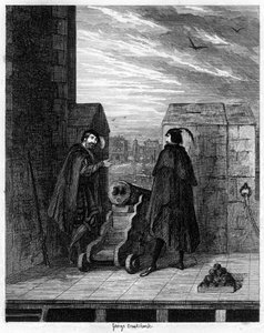 Simon Renard und Winwike der Wächter auf dem Dach des Weißen Turms, 1553, 1840 von George Cruikshank